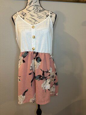 SHEIN Curve Romper 1XL Pink Floral Button Front Sleeveless w/ Belt NWOT